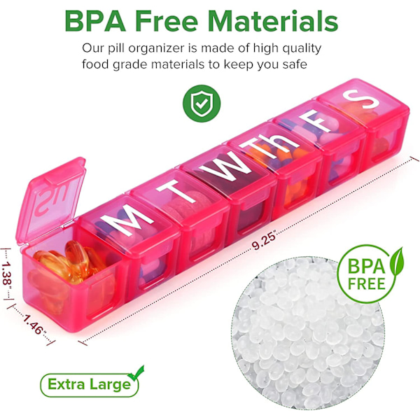 2 Pack Extra Large Weekly Pill Organizer, Bpa Free Pill Box 7 Day Med Xl Fack För Fiskoljor, Resevänlig Medicin Organizer Case För Rose