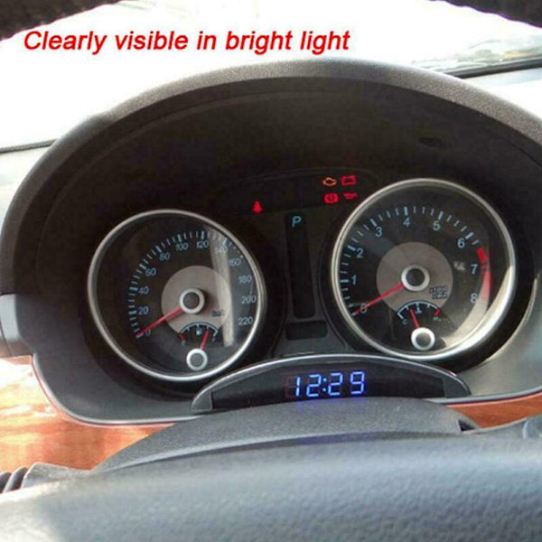 12V digitaalinen LED-herätyskello autoon, elektroninen auton kello, jännitteenmittari, lämpömittari