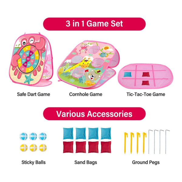 3 i 1 Bean Bag Toss Game - Hopfällbar Cornhole & Dartboard med Bean Bags