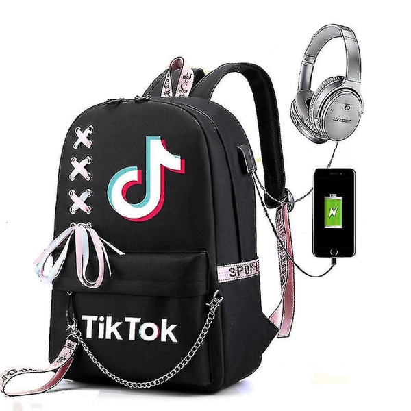 Ny Luminous Ub Laddningsbar Ryggsäck Tiktok Ryggsäck Tiktok Band Student Skolväska black