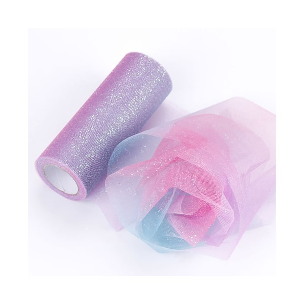 Rainbow Glitter Tulle Roll til DIY Syning Crafts - Lyse farver