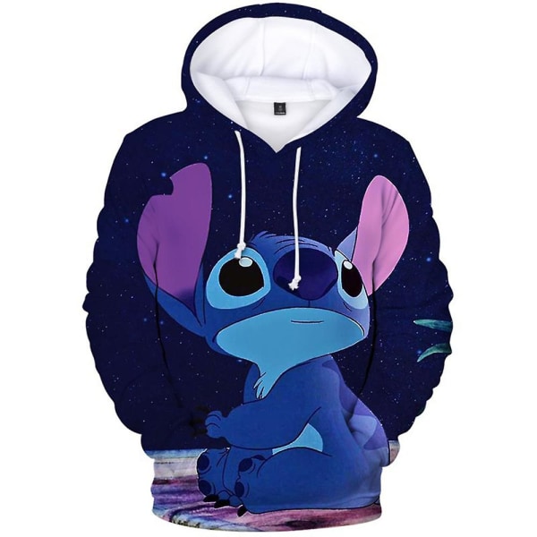 Barn Hoodie med Lilo & Stitch Motiv, Casual, 5-10 År Dark Blue Stitch 7-8 Years