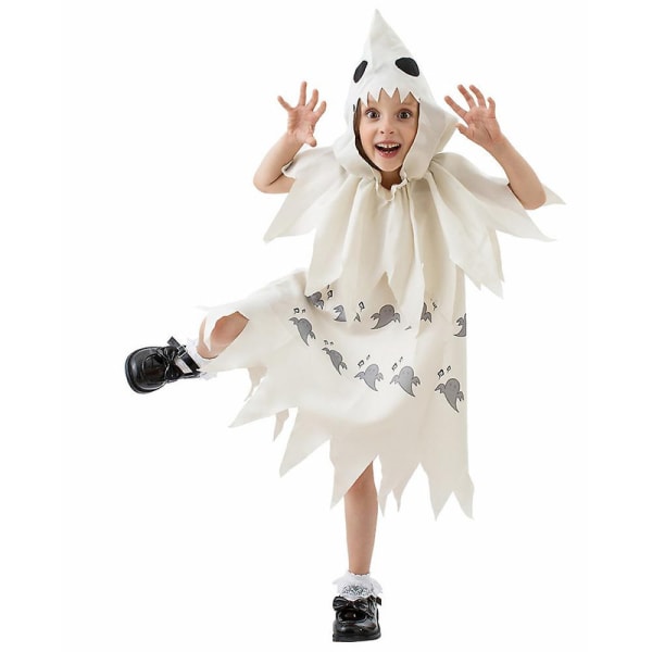 4-8 år Barn Gutter Jenter Little Ghost Cosplay Festkostyme Halloween Scene Kostyme Antrekk Sett Kjole+hodeplagg Gaver-Hvit 5-6 Years