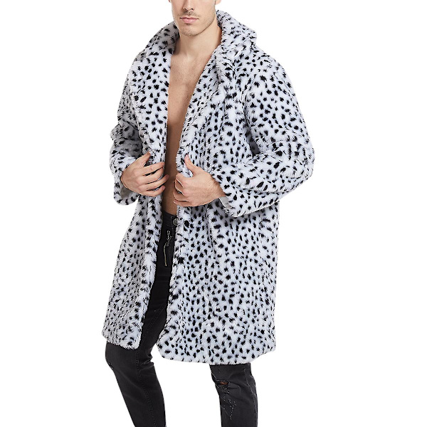 Allthemen Herre Leopard Print Pluss Mid-Length Straight Coat White M