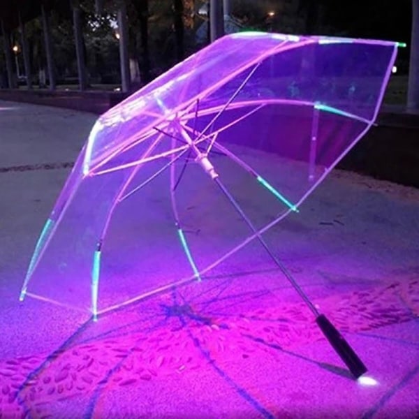 Led Light läpinäkyvä aurinkovarjo ympäristölahjaksi kiiltävät hehkuvat sateenvarjot juhlaaktiviteetit pitkävartiset sateenvarjot Clear