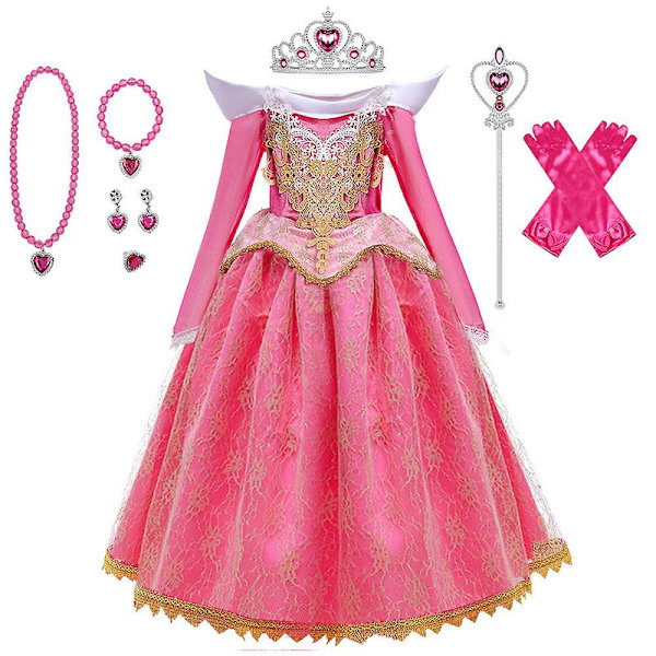 3-9 År Pige Prinsesse Kjole Aurora Sleeping Beauty Kjole Cosplay Party Fancy Dress Outfits + Tilbehør Gaver 3-4Years