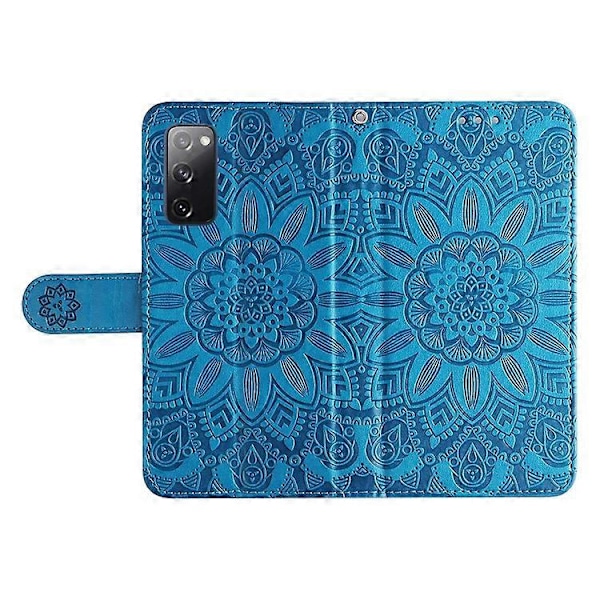 Kompatibel med Samsung Galaxy S20 FE / S20 FE 5G / S20 Lite Solsikke Præget PU Læder Etui Stativ Magnetisk Lukning Tegnebog Telefon Blue