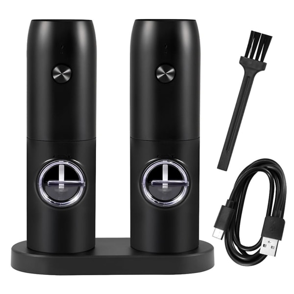 Elektrisk pepparkvarn med bas USB Uppladdningsbar salt- och pepparkvarn Justerbar Grovhet Sp Black