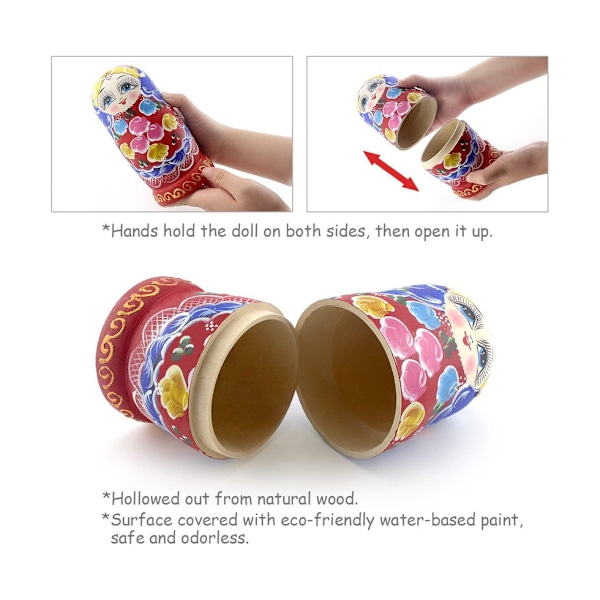 7-delt Håndlavet Matryoshka Russisk Nesting Dolls Sæt