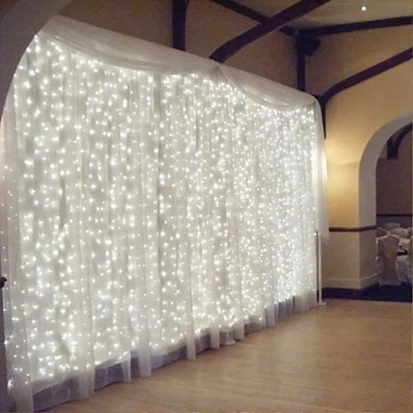 3m*3m LED-gardinljus LED-snöreljus vattenfall isremsa ljus bakgrund layout bröllopsdekoration Vit