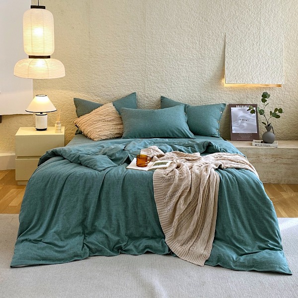 Vasket bomull pustende enkelt ensfarget sengetøy dynetrekk sett grønn 180x220（4pcs）