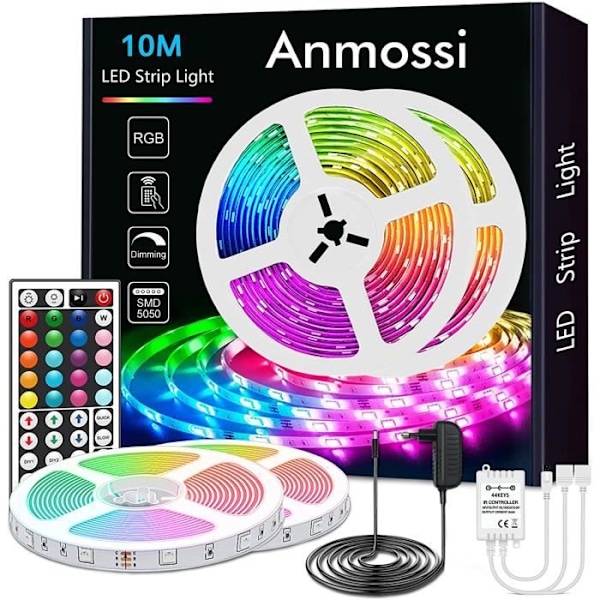 LED strip 10m, Multicolor LED strip with 44-key infrared remote control and 220V240V power supply, SMD 5050 RGB Ribbon L 56