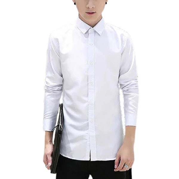 Slim Fit-skjorta för män Casual Business Button Down-skjortor White XL