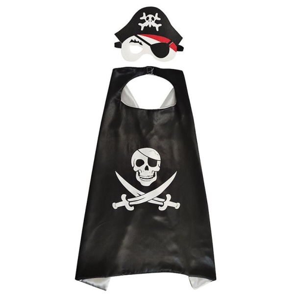 Piratdräkt för barn, klassisk piratkappa Cosplay Cape Skelettkappa+hatt+ögonlapp för halloweenfestpresenter-C