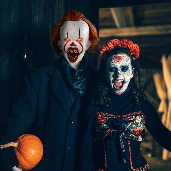 Scary It Pennywise Uhyggelig Klovnmaske Klovnmaske Kompatibel Med Cosplay Dekoration Buck Teeth Glowing