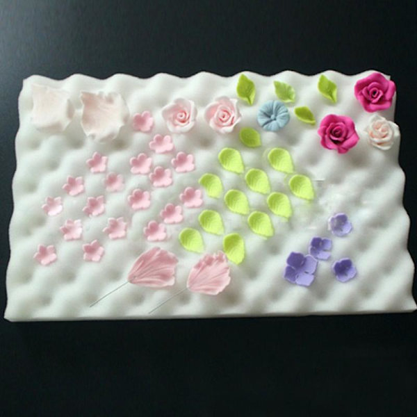 2 stk Bage Fondant Blomster Svampe Tør Blomst Formet Fondant Artefakt Sukker Blomst Skum Pad Wave white