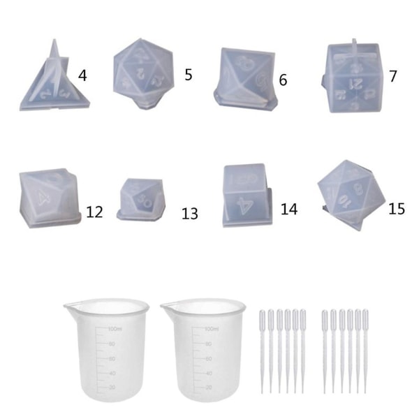 DIY Kristall Epoxy Form Tärning Filé Form Multi-spec Digitalt Spel Hög Spegel Tärning Form Silikon Form Tillverkning -ES White