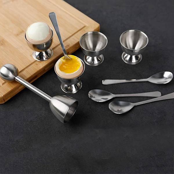 Rostfritt stål Egg Topper Set, hårdkokta ägg Separatorhållare Knocker Opener Äggtillbehörssats Silver