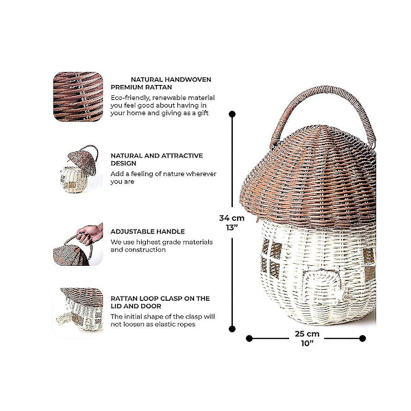 Svampeflet opbevaringskurv med låg-rattan svampedekor, , Boho indretning, daggave -ES As shown