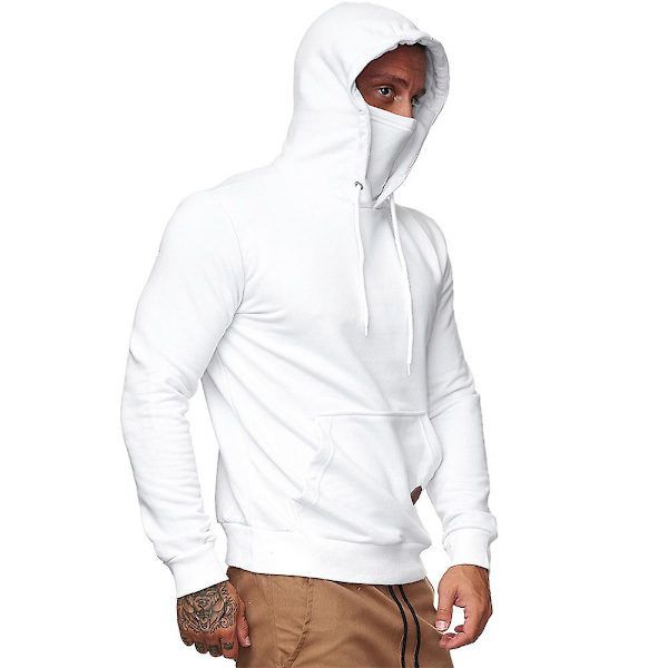 Herr Toppar Hood Sweatshirt Sport Hoodies Ansiktsmasker Pullover White XL