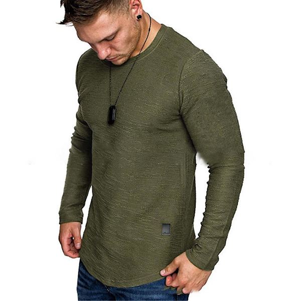 Herrar Toppar Solid Crew Neck Långärmad T-shirt Sport Toppar Green XL