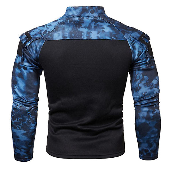 Mænds Patchwork Camo Langærmet Zip Mock Neck T-shirt Sports Tops Black 3XL