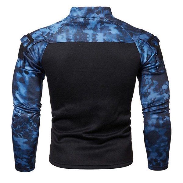 Menn Patchwork Camo Langærmet Zip Mock Neck T-skjorte Sports Topper Black M