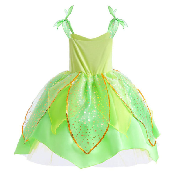 2-9 år Tinkerbell fe kostume til piger Cosplay kostume grøn fe prinsesse kjole med krone halskæde hånd blomst gaver 8-9 Years