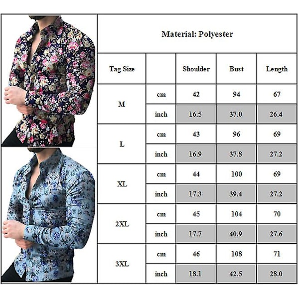 Høyhalset skjorte for menn med blomsterprint, avslappet, lang ermet Cream White M