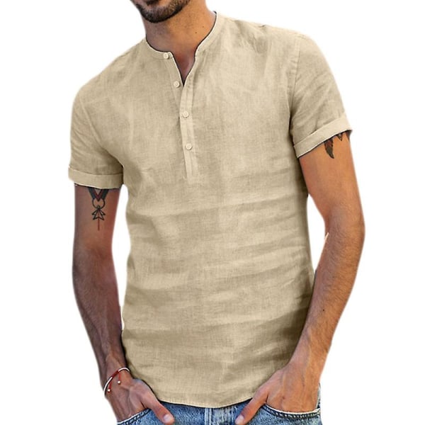 Sommerskjorte til mænd med korte ærmer afslappet skjorte Khaki M