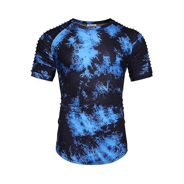 Menn Tie Dye Kortermet Crew Neck T-skjorte sommer topper Blue XL