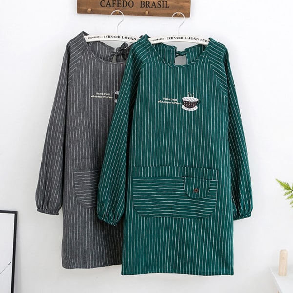 Langarmet forkle Hudvennlig med lommer Polyester Bomull Dame Arbeidsforkle For Matlaging Coffee