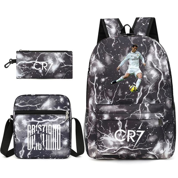 Fotbollsstjärna C Ronaldo Cr7 ryggsäck med printed runt studenten Tredelad ryggsäck. Black thunder lightning 2 threepiece suit