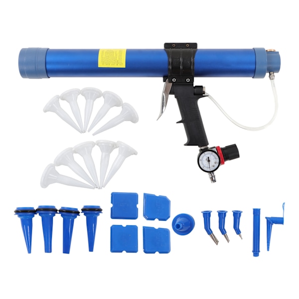 1/4in Pneumatic Glass Glue Gun with Pressure Gauge Adjustable Speed Sealant Soft Glue Tool 600ml Capacity