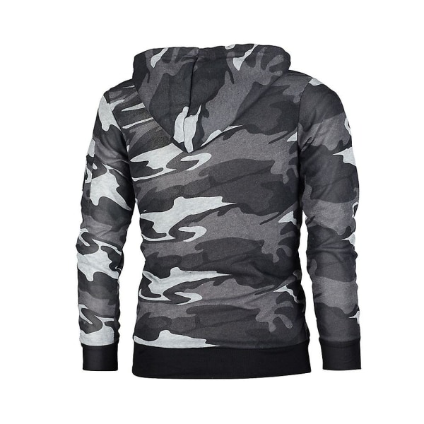 Herre Casual Camo printet hættetrøje sportsoverdele med mini lomme Camo Grey 3XL