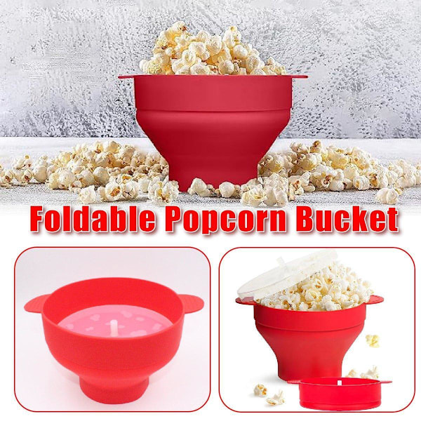 Popcorn Popper Maker Mikrovågsugn Silikon Hopfällbar Skål Behållare m/Lock Kök