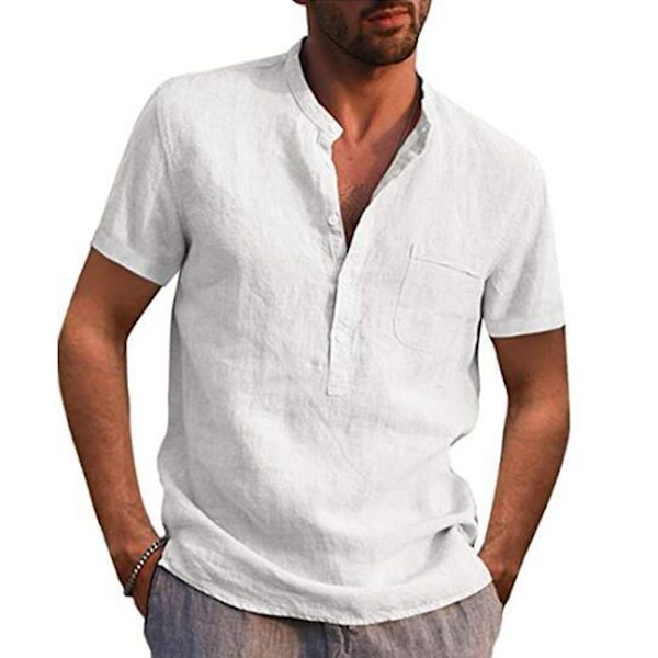 Miesten lyhythihaiset kesäiset rentot paidat White 2XL