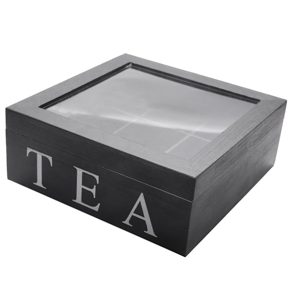 Trä 9 Grids Tea Box Tepåsar Behållare Förvaringsbox Fyrkantig case Transparent Top Lock Jewe