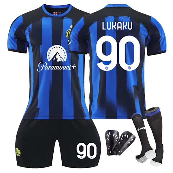 23-24 Inter Milan koti jalkapalloasu+sukka+Suojavarusteet-Lukaku 18(100-110cm)