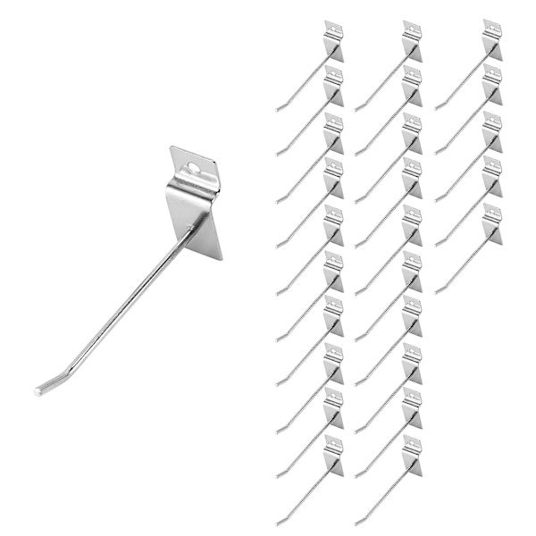 25 X Slatwall Single Hook Pin Shop Display Fitting Prong Hanger 100mm Silver