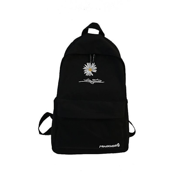 Rygsæk høj kapacitet ensfarvede skoletasker til piger kompatibel med teenage skoletaske Nylon Daisy Printing Bag -HG Black