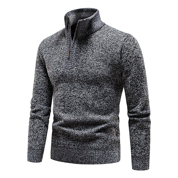 Hög Halsad Stickad Tröja för Män, Långärmad, Pullover Dark Grey L