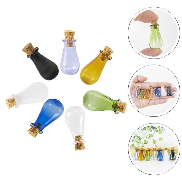 7 kpl Mini Toivepullot Lasinen Säilytyspullo DIY Ajelehtivapullot Ripustimet Assorted Color 3x1.5cm