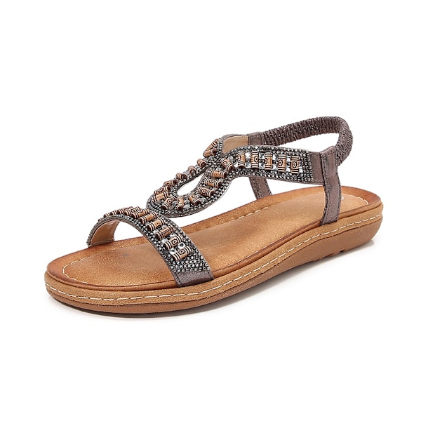 Dame Sandaler 2025 med Rund Tå og Krystaller - Åndbart Boho Chic Design Grey 36
