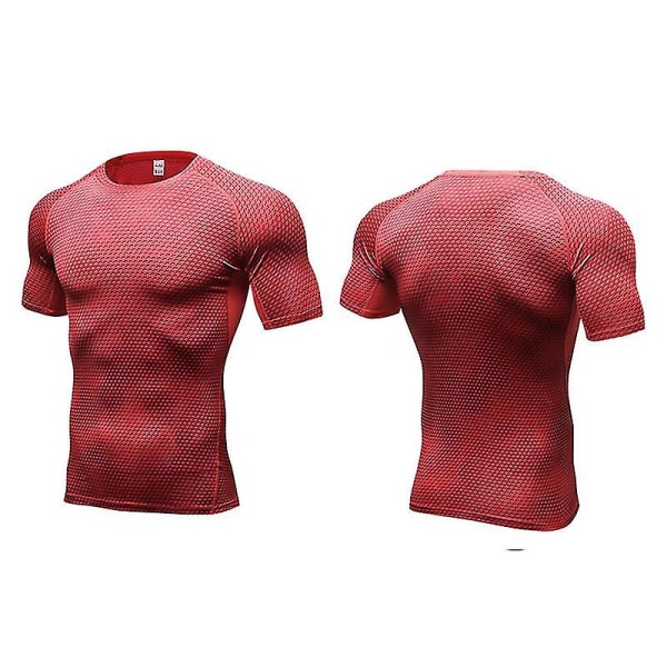 Mænds Base Layer T-shirt Under Skin Tee Gym Sport Tops Red M