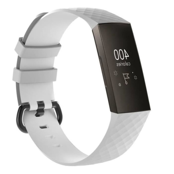(L)Erstatning silikon sportsklokkerem for Fitbit Charge 3 Fitness Activity 3-White