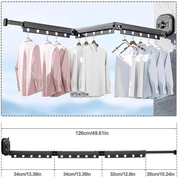 Tørkestativ kompatibel med vegg - sugehengerstativ Uttrekkbar kompatibel med klær Håndklær, borefri -ES