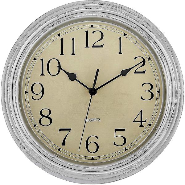 Silent No Tick Round Retro Quartz Clock Veggklokke (12 tommer) silver