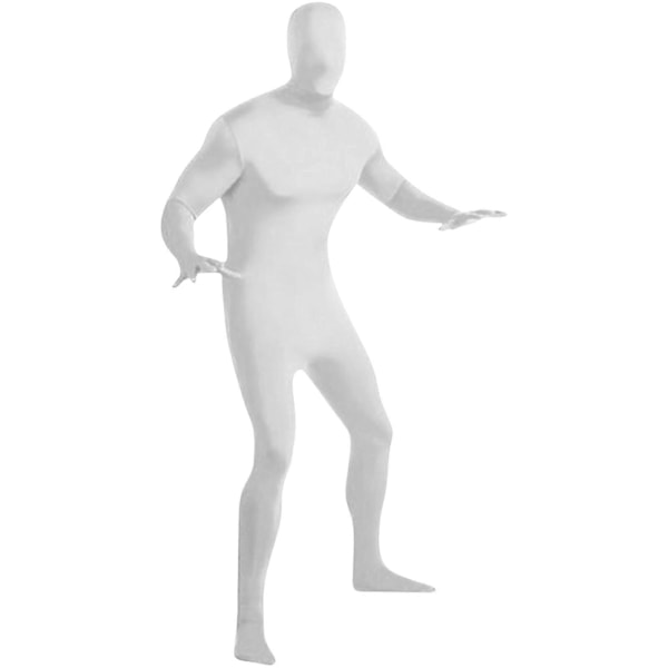 Herr Dam Zentai Dräkt Åtsittande Jumpsuit Enfärgad Dansdräkt Scenföreställningsdräkt White XXL