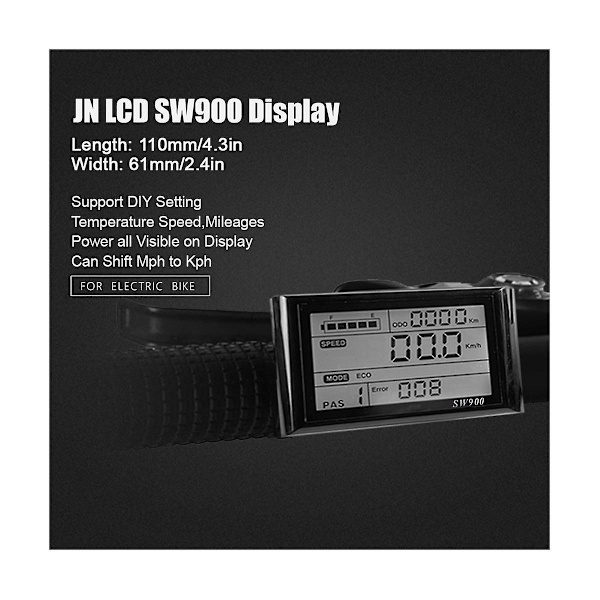 Ebike Sw900 LCD-näytön ohjaus Sähköpyörän nopeusmittarin pistoke Record Instrument Control / asetus Black